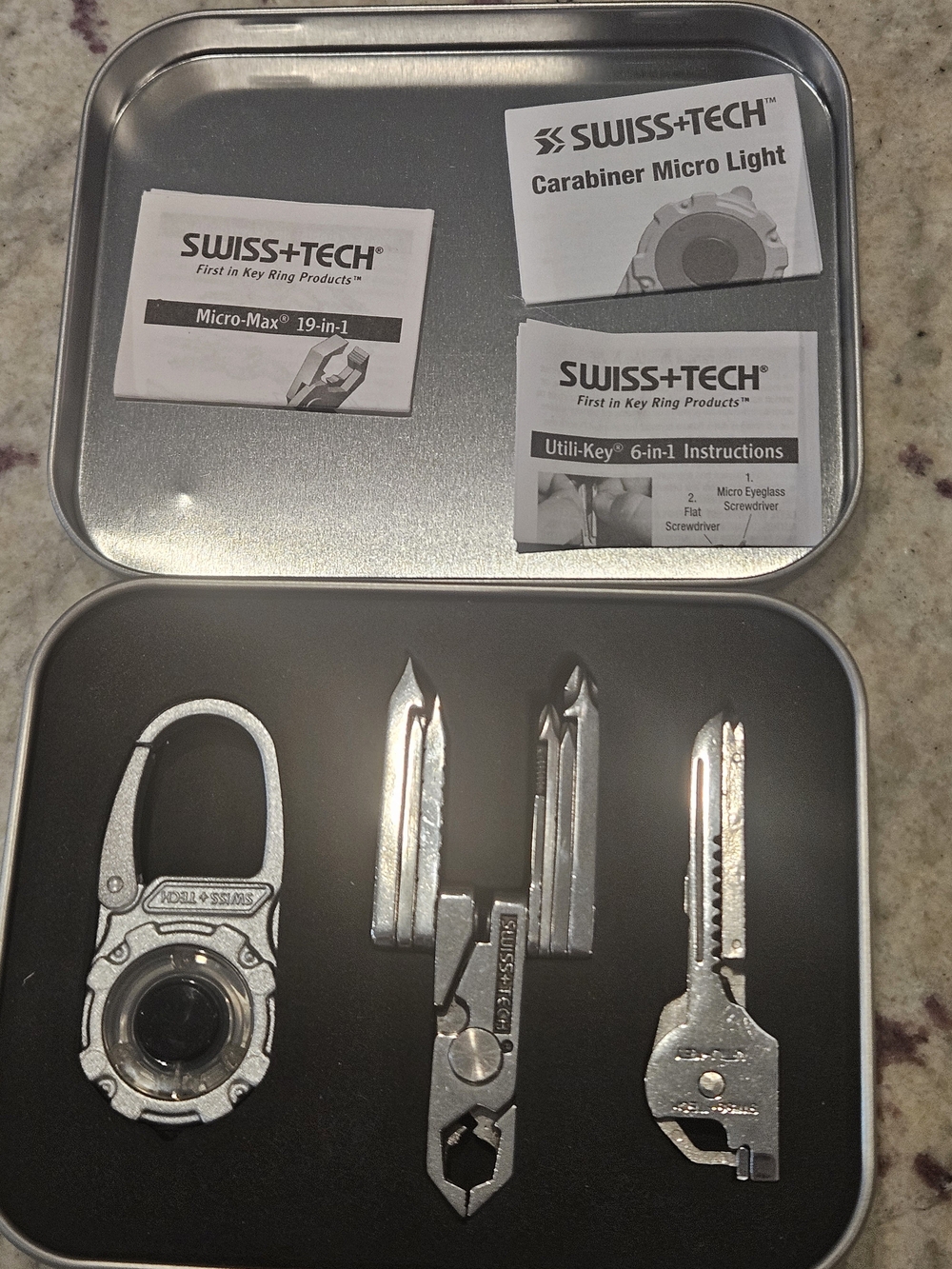 Swiss Tech Silver Micro-Max Key Ring Multi-Tool Set with Carabiner Light